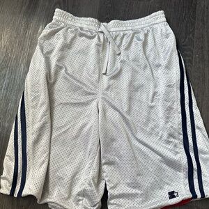 Vintage Men's White Mesh Athletic Shorts with Navy Stripes
